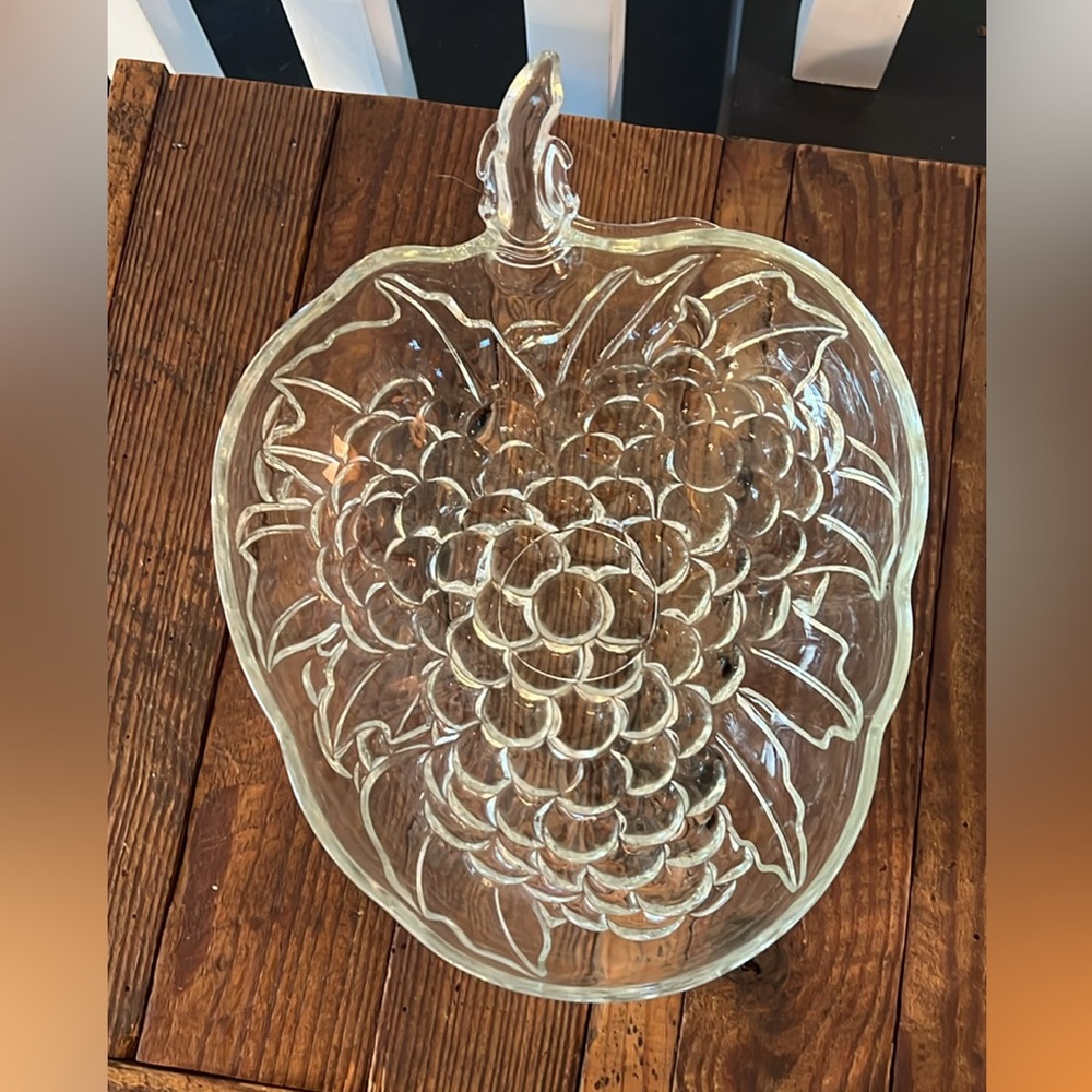 Vintage Clear Glass Grape Motif Serving Dish